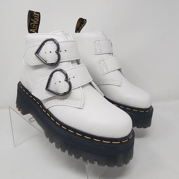 Dr Martens Leather Boots Womens Devon Heart Platform White